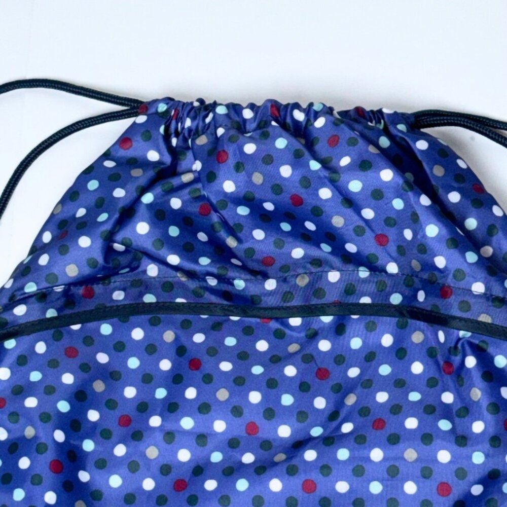Thirty One Cinch Sac Playful Pop Polka Dot Navy Blue Drawstring Backpack - Picture 3 of 9